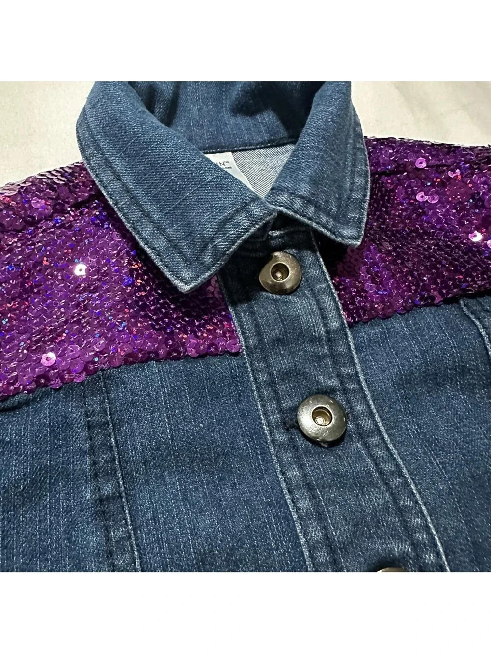 WEISSMAN Denim Purple Sequin Vest Girls Size Small EUC